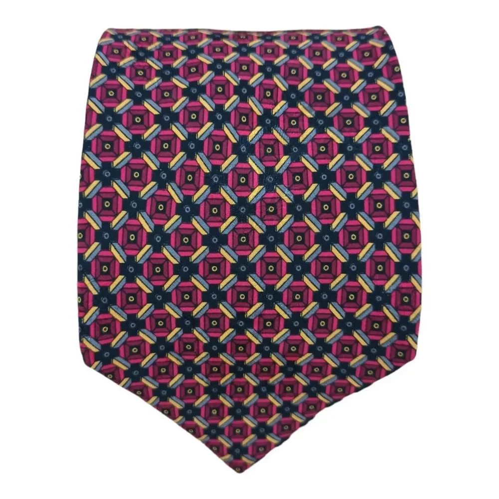 BRIONI Red Geometric Silk Tie HANDMADE ITALY 59